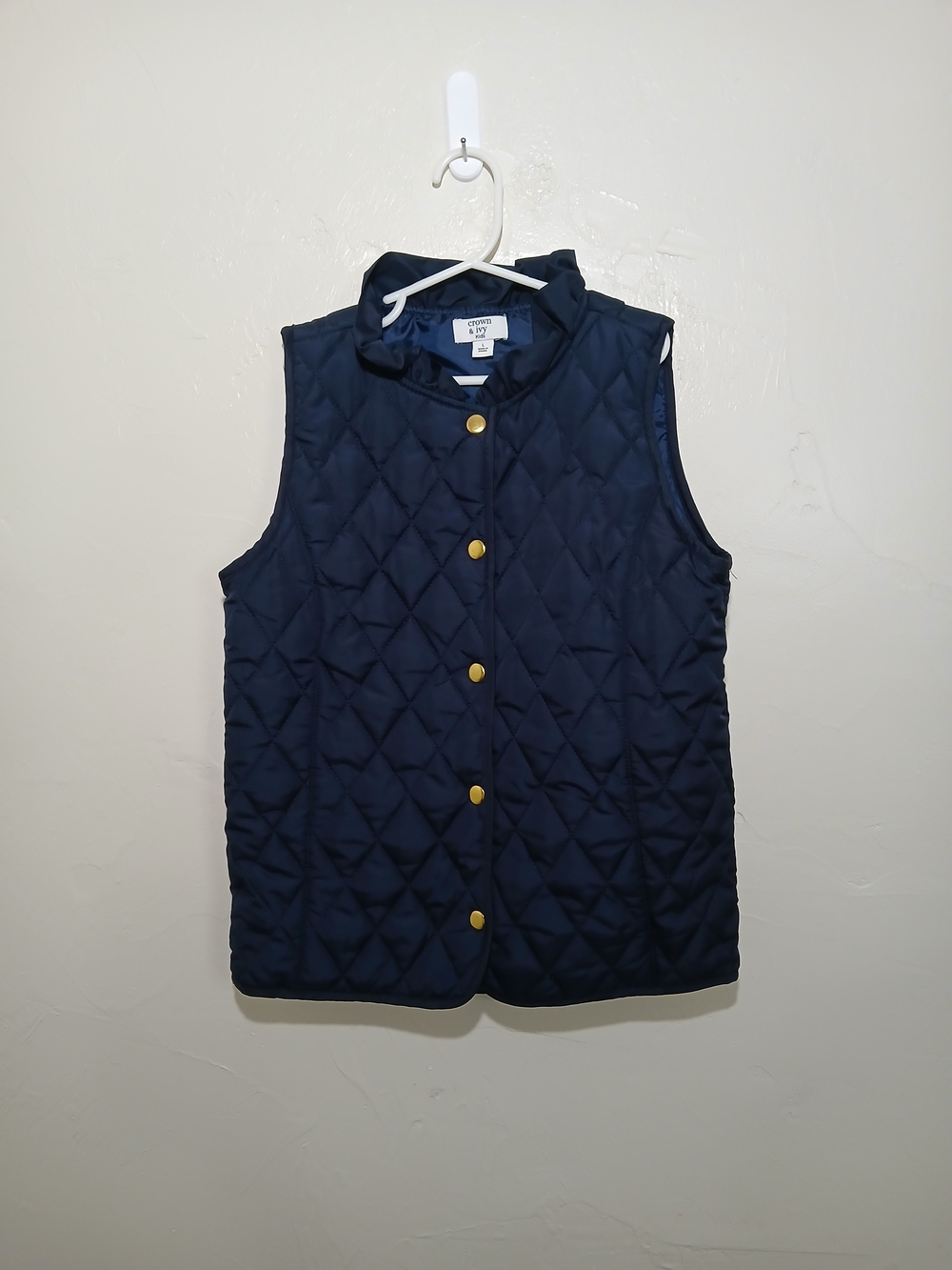 crown & ivy  Kids Quilted Navy Vest with Gold-tone Button Sz. L